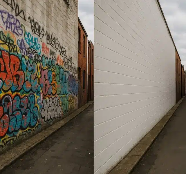 Graffitientfernung Vorher-Nachher-Bild
